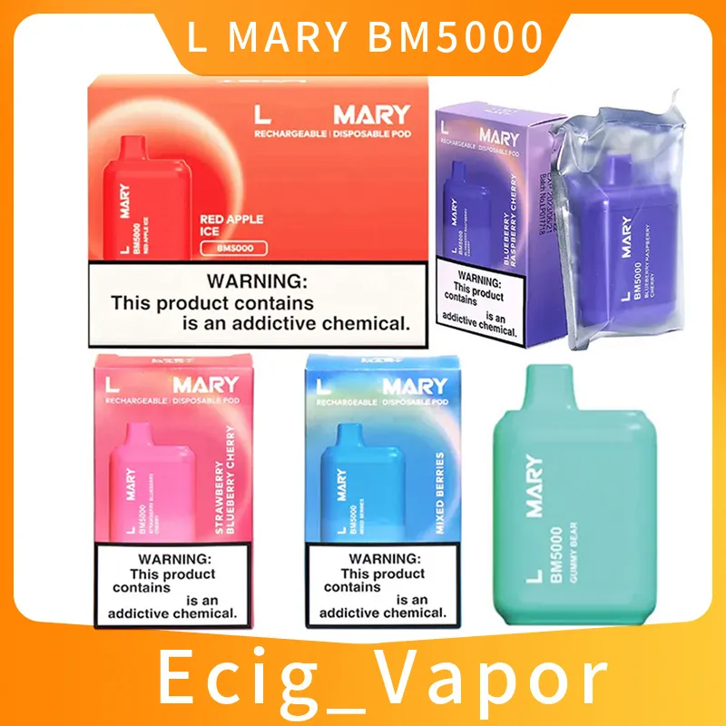 L Mary BM5000 Ef Bar Disposable E cigarettes 5000 Puffs Vape Pen 14ml Prefilled Mesh Coil Cartridges Pod 650mAh Rechargeable Battery Vaporizer vapes BC5000 Ultra