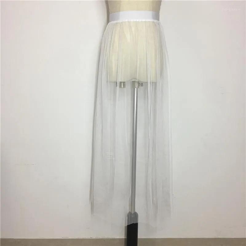Skirts Single Layer Maxi Long Women Skirt Mesh Tulle A-Line Elastic High Waisted Lace Transparent Femininas Jupe Overskirt
