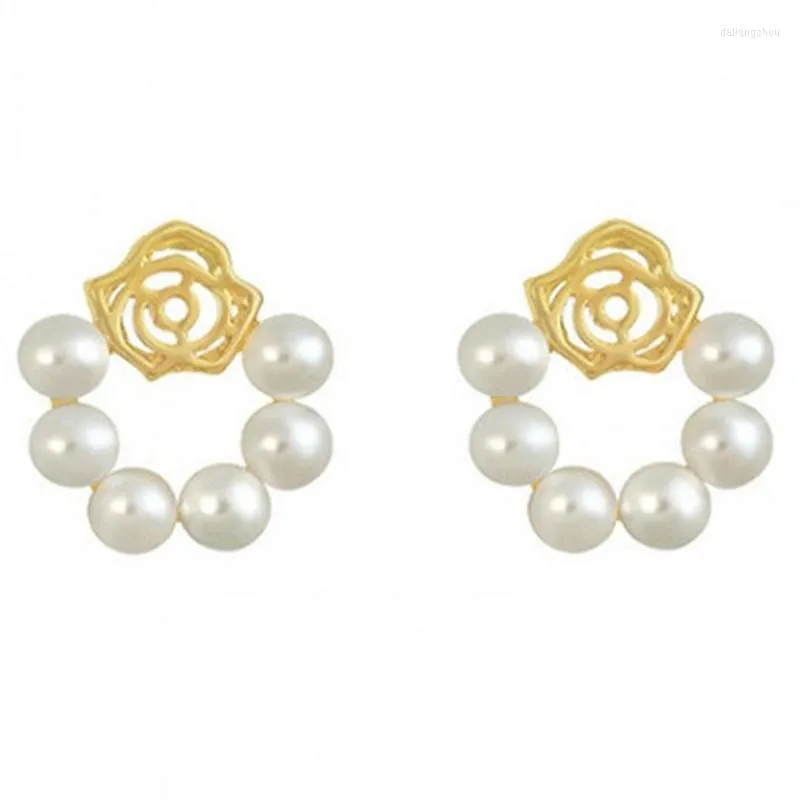 Boucles d'oreilles à clous, 1 paire de roses creuses françaises Vintage pour dames, perles aérées, petites et élégantes, multi-