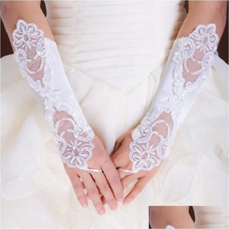 Gants de mariée robe de mariée mariée sans doigts dentelle paillettes performance étiquette commande fabricants livraison directe fête événements accès Dhzl4