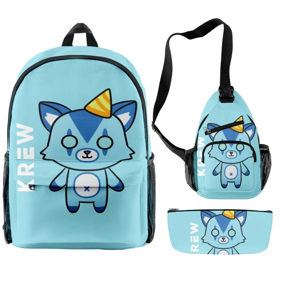 Zaini ItsFunneh Krew District Merch 3pcsset Zaino Borsa da scuola stile casual Donna Uomo Ragazza Ragazzi Borsa unisex 230210