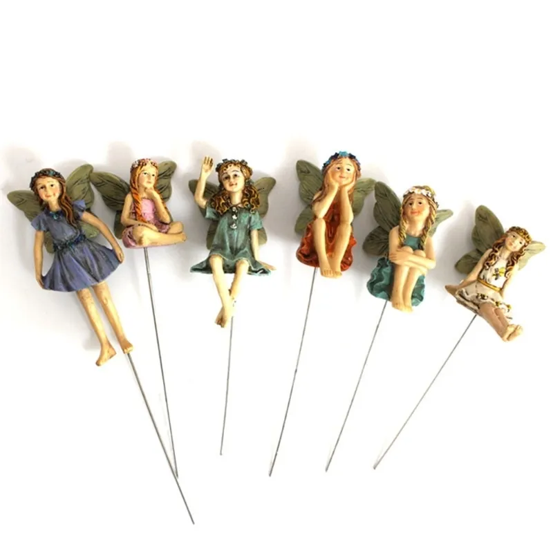 Dekorativa objekt Figurer Fairy Garden 6pcs Miniature Fairies Figurer Tillbehör för utomhusdekor 230210