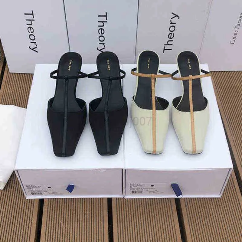 De rijschoenen lente nieuwe minimalistisch leer baotou hoge hakken slippers sandalen Franse muller schoenen vrouwen