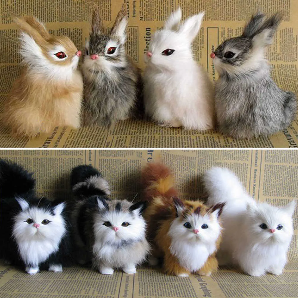 Simulering kanin uggla katt rävar prydnad pälsar squatting modell hem dekoration djur värld med statiska actionfigurer gåva för barn