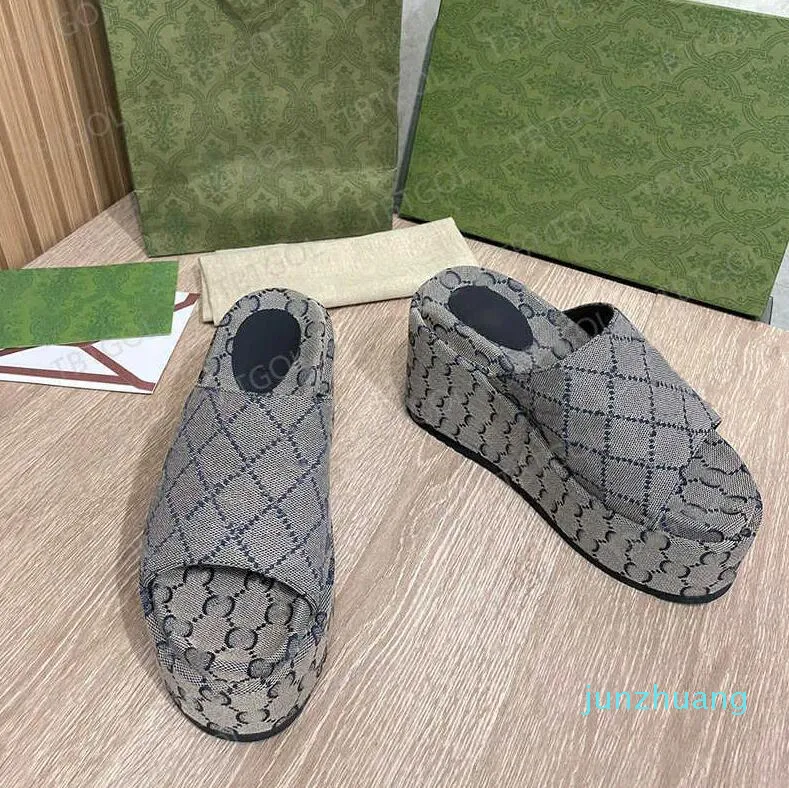 Women's Platform Slide Sandal Designer Canvas Thick 24 Lady Slides Flip Flops Fashion Summer Slipper 67 Shoes EU 35-42 NO298C