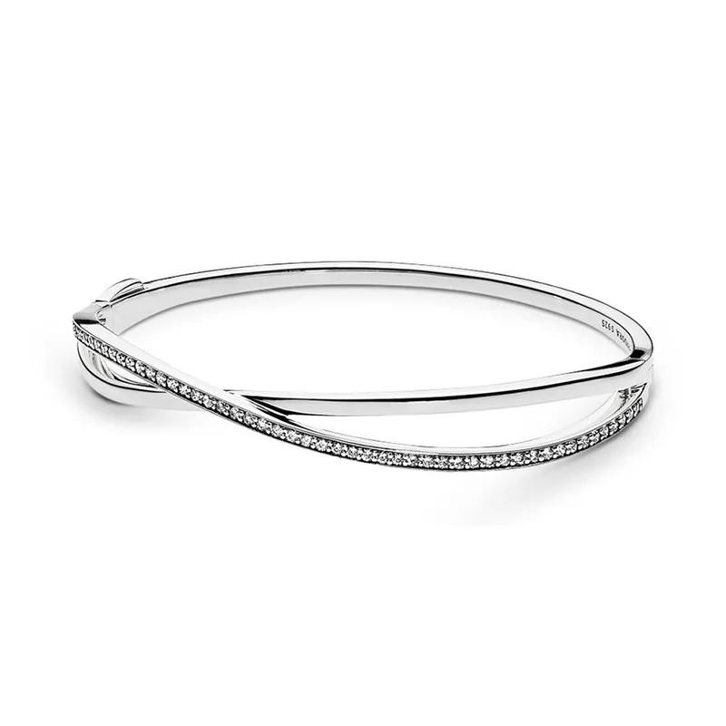 Real Sterling Silver Entwined Bangle Bracelet for Pandora CZ Diamond Wedding Jewelry For Women Girls Girlfriend Gift designer Bracelets with Original Box