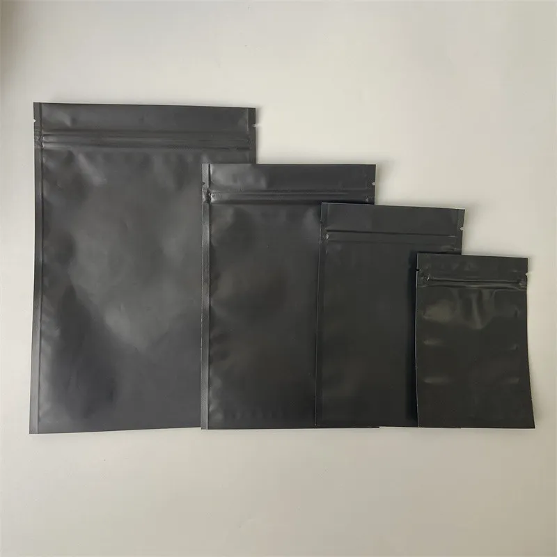 100 stycken matt svart återförslutningsbar mylar dragkedja lås matlagringsförpackningspåsar för zip aluminium folie lås förpackningspåsar luktbeständiga väskor