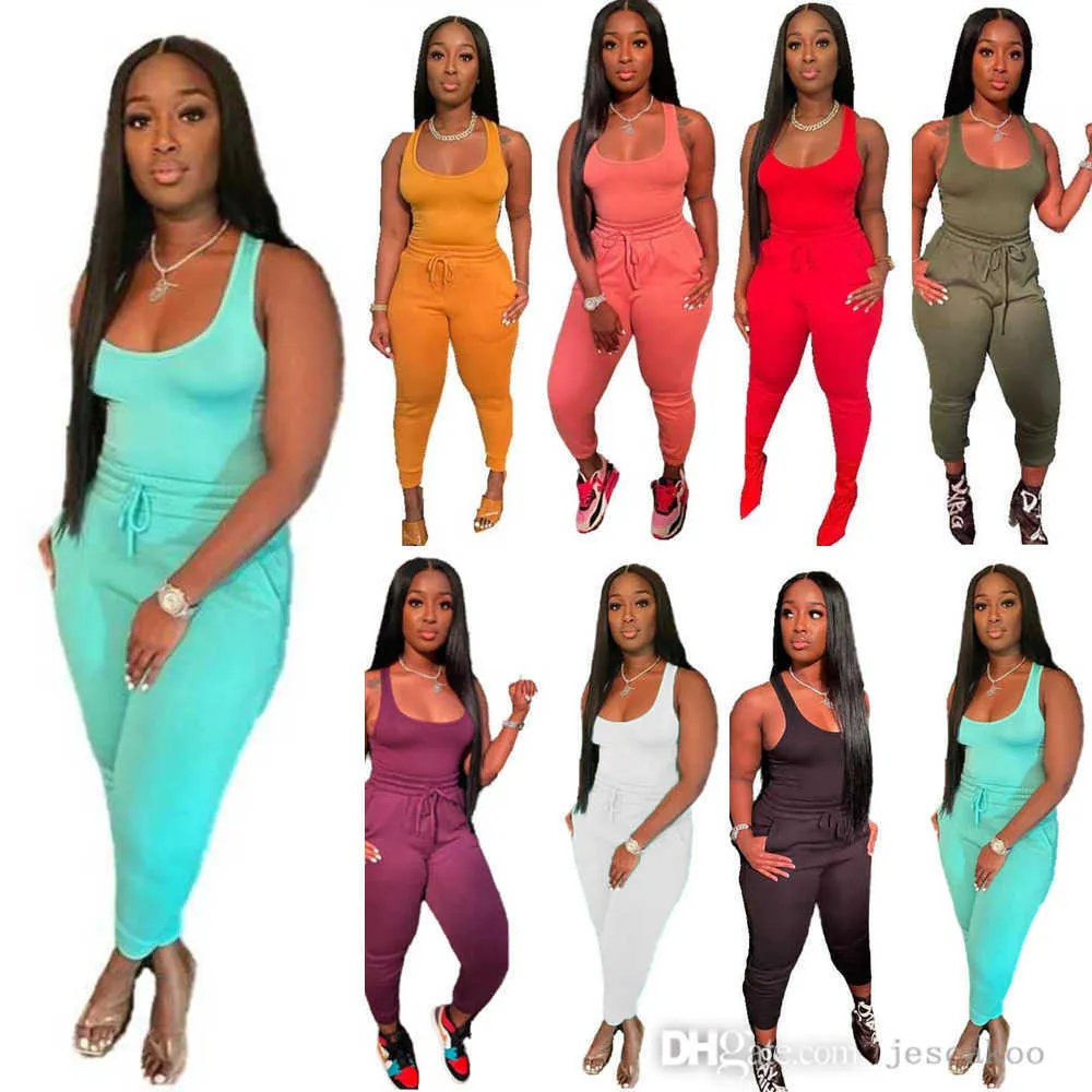 2023 Summer Women Two Piece Pants Set 3XL Sexy Tank Top Vest Drawstring Sweatpant Casual Outfits Jogging Suit Plus Size