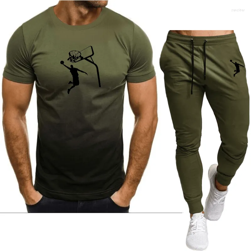 Erkek Trailtsits 2023 Yaz Erkekler Yuvarlak Boyun T-Shirt Pantolon Spor Takım Kısa kollu polo gömlek Sıradan