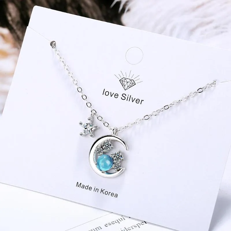 Chains Silver Color Crystal Star Moon Charm Pendant Necklace For Women Choker Wedding Jewelry Prevent Allergy Dz271