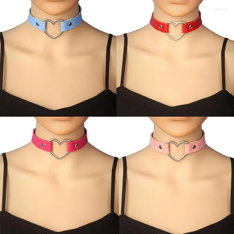 Choker Classic Pu Faux Skórzany naszyjnik dla kobiet metalowe serce urok punk gotycki kołnierz chocker naszyjniki z puszkami femme biżuteria