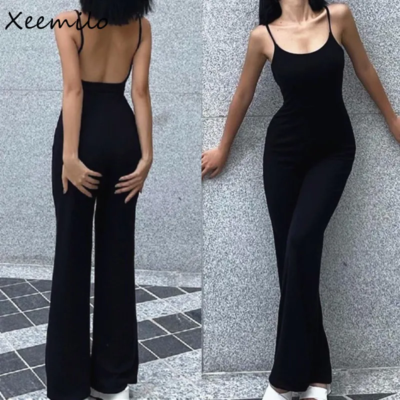 Combinaisons pour femmes Barboteuses Xeemilo Sexy dos nu Spaghetti sangle combinaison femme été noir maigre moulante body pantalon vacances dames combinaisons décontractées 230210