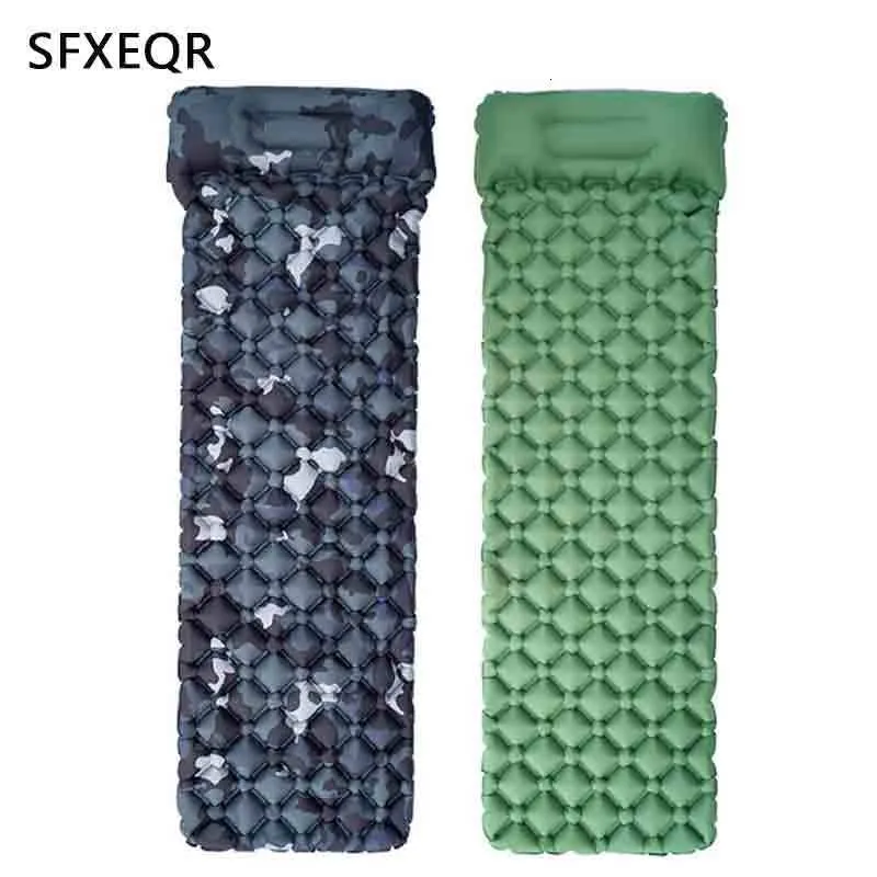 Outdoor Pads SFXEQR Camping Inflatable Mattress Outdoor Sleeping Pad With Pillows Ultralight Travel Folding Bed Cushion Hiking Trekking Mat 230210