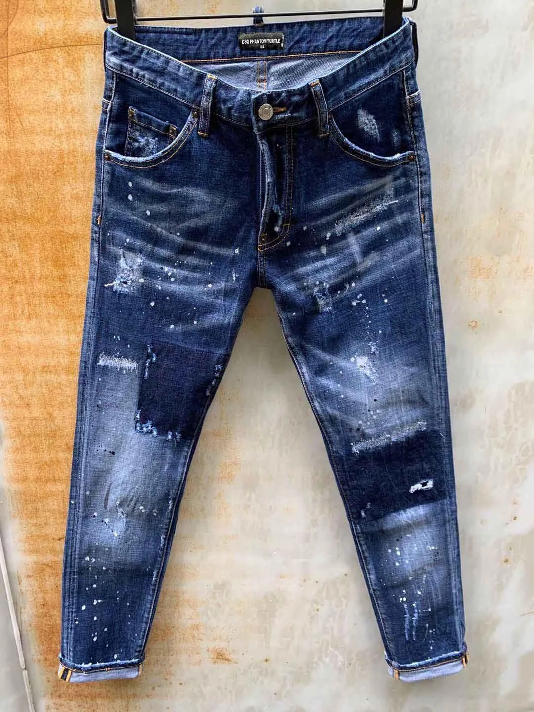 Dsquare kot d2 fantom kaplumbağa klasik moda adam kot hip hop rock moto erkek gündelik tasarım yırtık kot pantolon sıkıntılı sıska denim onm