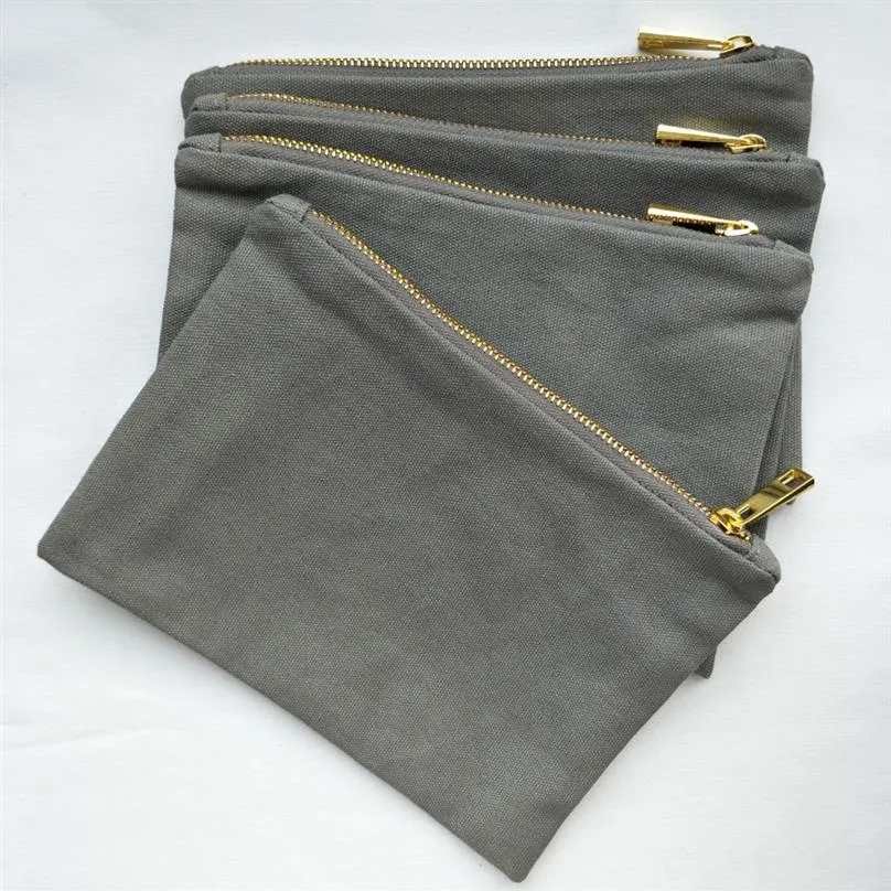 Cool Grey 12 Unzen dicke und langlebige Kosmetiktasche aus Baumwoll-Canvas mit goldenem Reißverschluss und goldenem Futter 6 9 Zoll Cool Grey Canvas-Kosmetiktasche Schiff 254 W