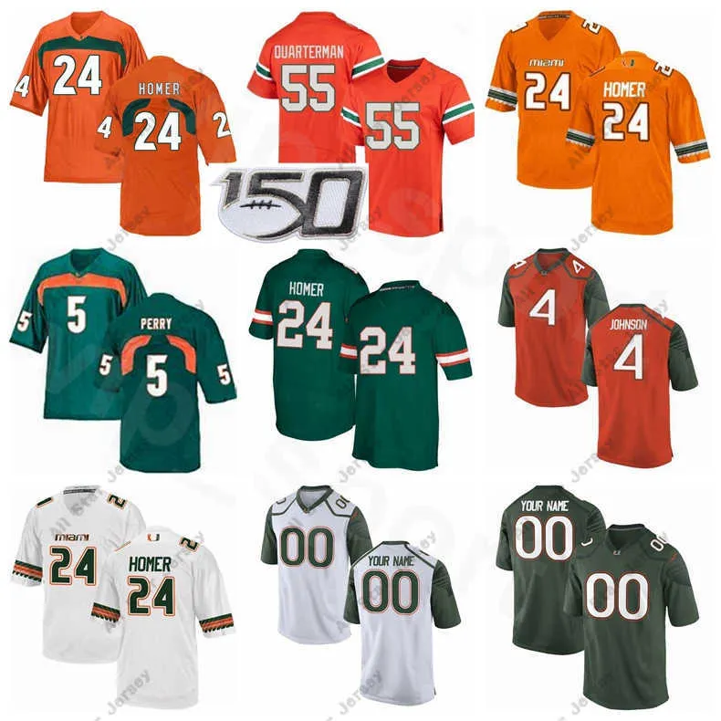 American College Football Wear Miami Hurricanes NCAA College Football 5 Nkosi Perry Jersey 55 Shaquille Quarterman 24 Travis Homer Jeff Thomas Jaquan Johnson Custo