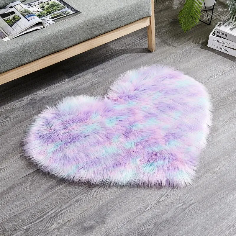 Carpets Heart Shape Sheepskin Rugs For Living Room Decor Soft Plush Bedroom Bedside Pet Mat Fluffy Rug Kid Decoration