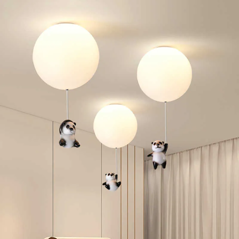 Lights Nordic Resin New Panda Lead Seiling Lamp لغرفة المعيشة غرفة نوم للأطفال الرسوم المتحركة للفنون الزخرفية الإضاءة