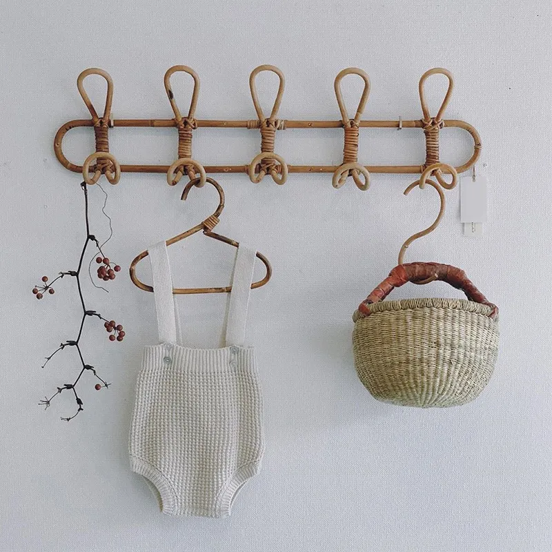 Decorative Objects Figurines Vintage Rattan Wall Hooks Kids Garments Organizer Rack Clothes Hat Hanging Hook Home Ornaments Room Decor Hanger 230209