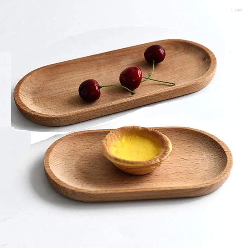 Plates Reusable Wooden Plate Japanese Round Dessert Bread Snack Fruit Tableware Tray Dishes Serving Kitchen Supplies