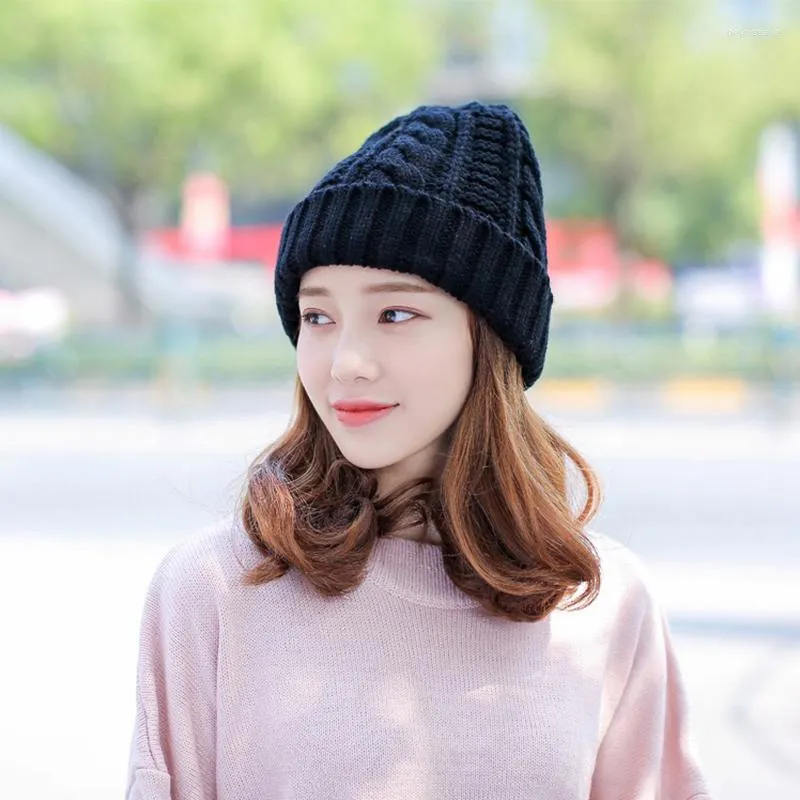 BERETS Fashion Youth Knit Hat Male and Female Cotton Winter Set Wool Warm Ear Protectors Girls