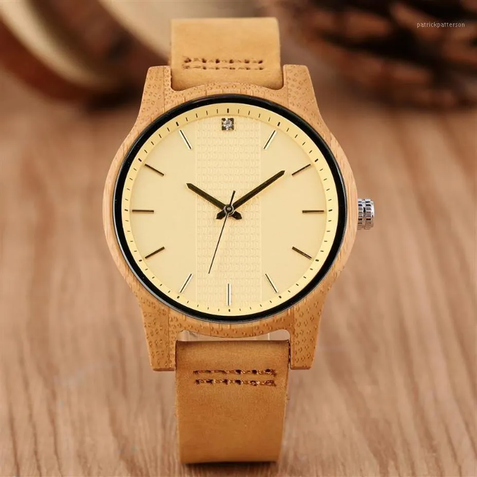 Montres pour femmes montre en bois femmes montre à Quartz Simple cadran jaune en cuir véritable dames montre-bracelet élégant décontracté Watch1236G