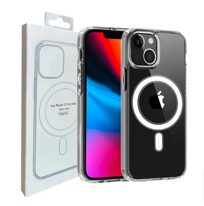 Étuis de téléphone transparents antichoc magnétiques transparents pour iPhone 15 14 13 12 11 Pro Max 8 7 Plus avec chargeur Magsafe compatible avec emballage de vente au détail