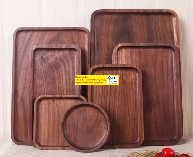 20pcslot Black walnut Wooden food Fruits Tray Goods Storage Breakfast Serving Plate Snack Dessert Containers Trays Box Plate Dish