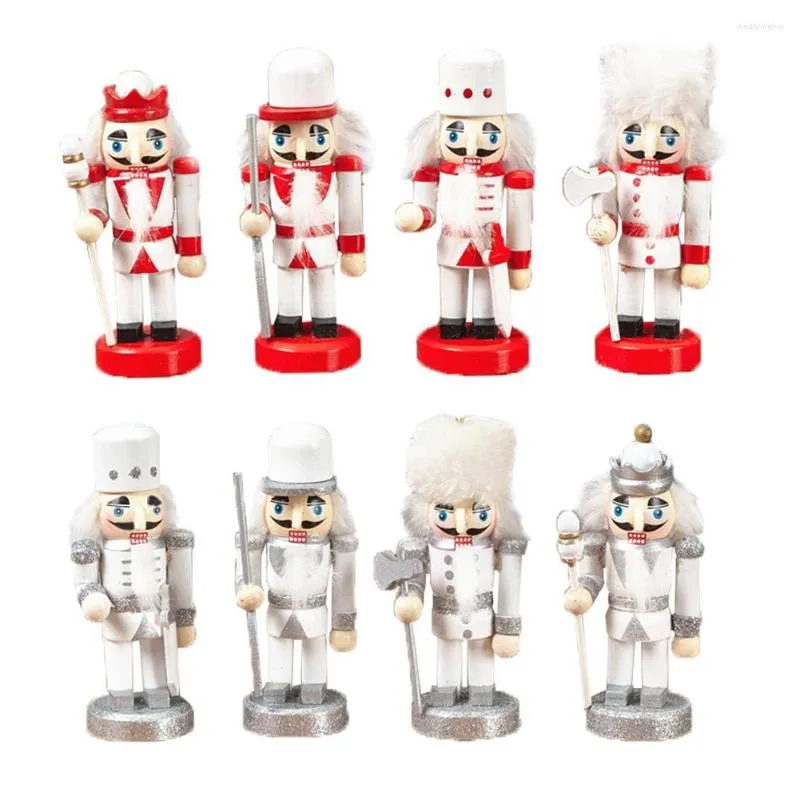 Christmas Decorations 10CM 4pcs Wooden Nutcracker Doll Puppet Soldier Shape Decor Pendant Year Tree Ornaments Gift