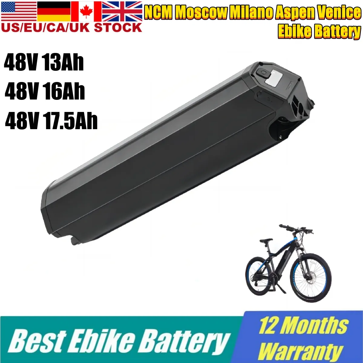 NCM Moscow Milano Aspen Venice Batterie de vélo électrique 48V13Ah 16Ah 17.5Ah Reention Batterie pour DEHAWK i5 Yukon750 Fitifito E Bike