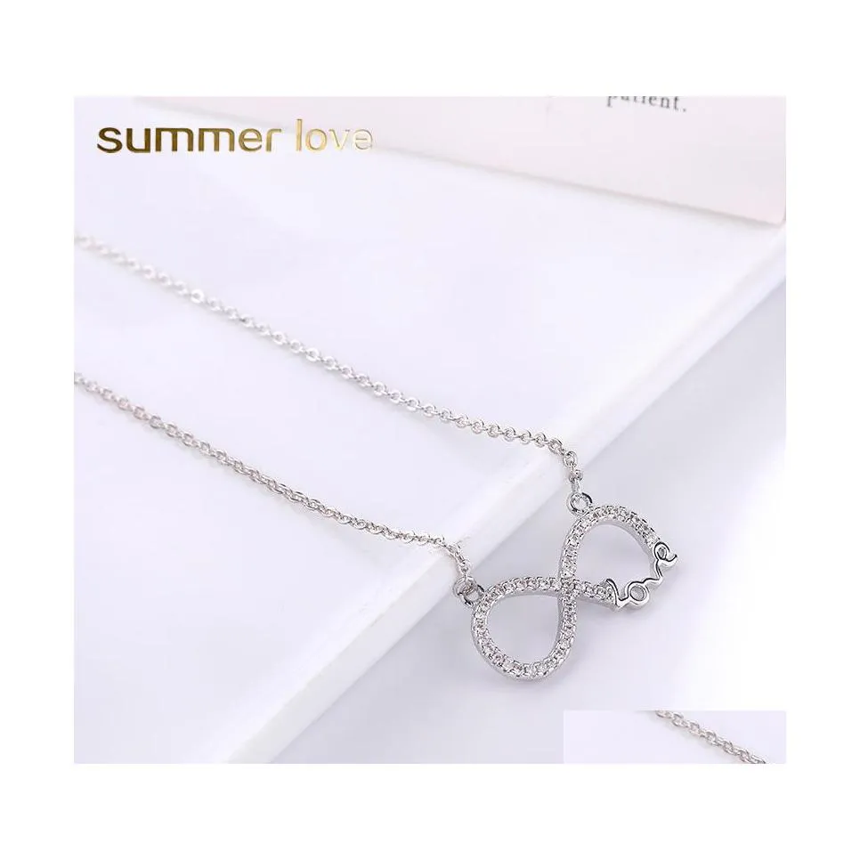 Collane a pendente Copper Zircon Infinity Love Collana pendenti per coppia Girlfriend Gold Sier Color Long Chian Drople Delivery Jewelr DHN76