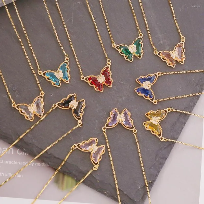 Pendentif Colliers Multicolore En Trois Dimensions Papillon Collier Cristal Incrusté De Verre Or Couleur Chaîne Banquet Bijoux