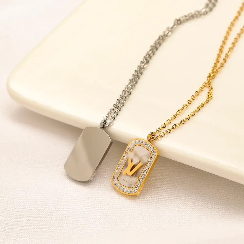 Luxury Design Necklace Crystal 18K Gold Plated Stainless Steel Necklaces Choker Chain Letter Pendant Fashion Womens Wedding Jewelry Accessories Love Gifts