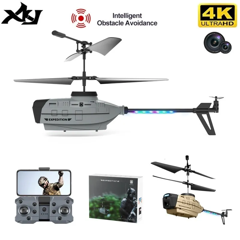 Electric/RC Aircraft KY202 RC Helicopter Drone 4K Dual Camera Obstacle Vermijding Luchtgebaar Intelligent Hover Led Licht speelgoed Geschenken voor jongens 230210