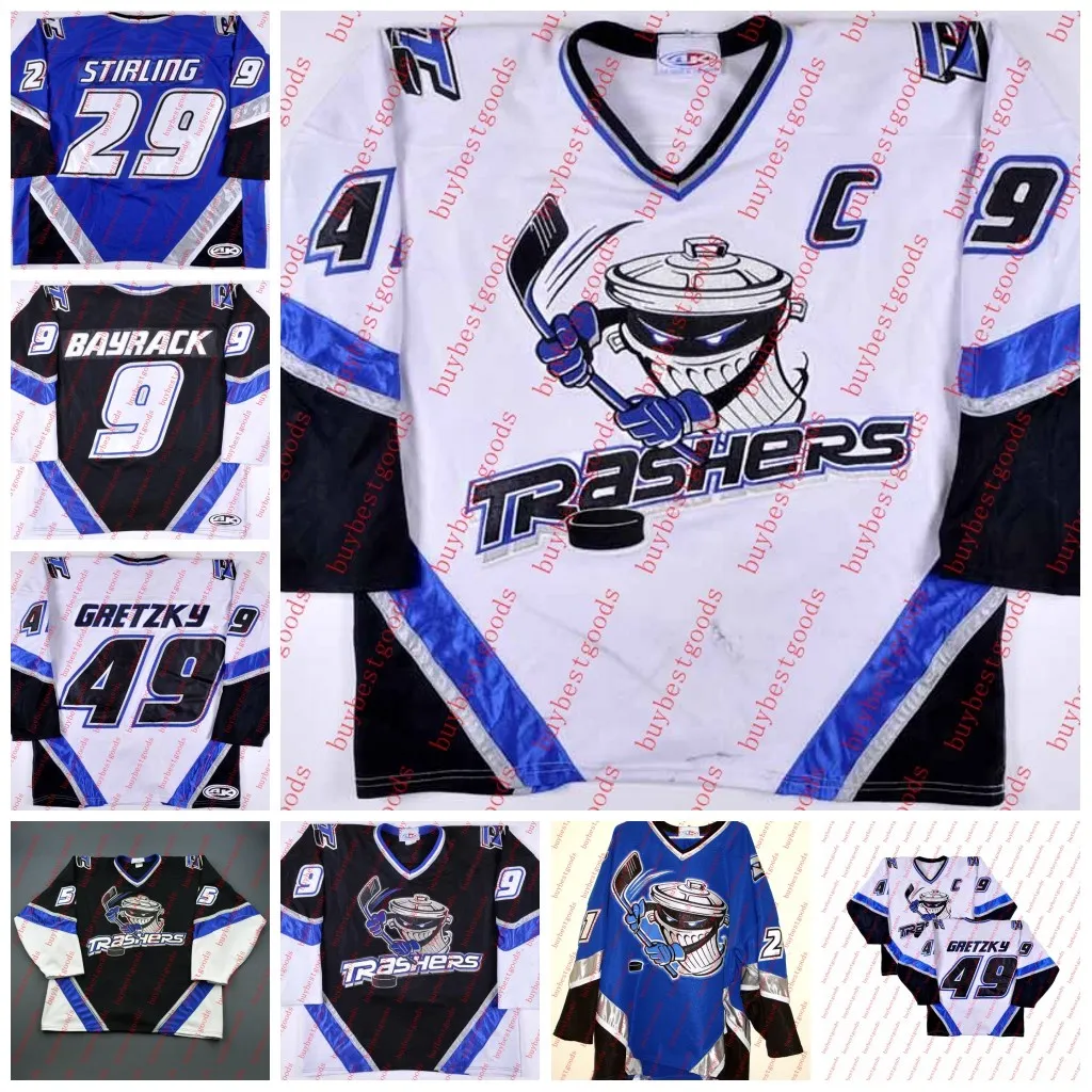 Koszulki hokejowe Custom Danbury Trashers 2004-05 Jersey 42 Brad Wingfield 49 Brent Gretzky 9 Mike Bayrack 16 Mike Rupp Galante 28 Jon Mirasty 44 Regan Kelly