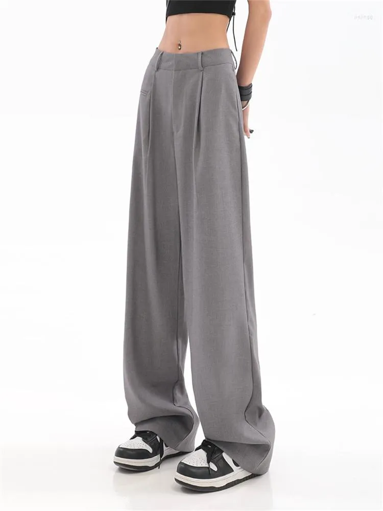 Damesbroeken Koreaanse stijl Casual Gray Women passen lange broek 2023 Autumn Solid Losse High Taille Pant Vestodo