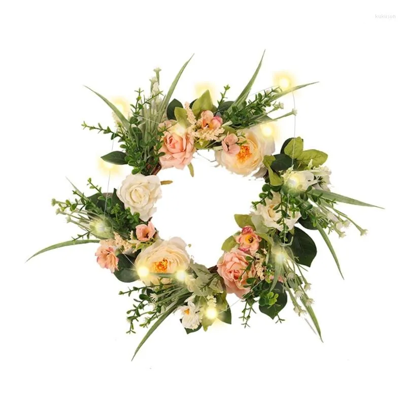 Ghirlanda di porta di simulazione di fiori decorativi con foglie verdi Ghirlanda frontale floreale di rosa artificiale per la decorazione della stanza della festa nuziale B03D