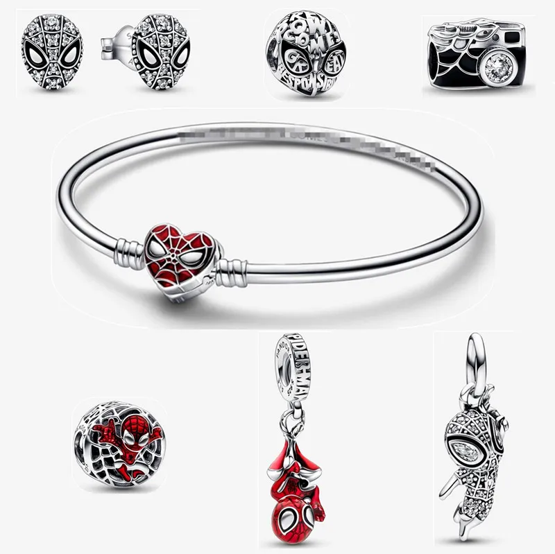 Plata esterlina araña encanto pulseras pendientes brazalete tamaño 16-21 CM colgante perlas DIY fit Pandora pulsera pendientes mujer diseñador joyería
