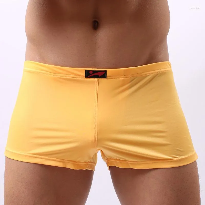 アンダーパンツセクシーな下着の男性u凸ポーチボクサーショーツCuecas Elastic Low-Waist Ice Silk Male 7 Solid Color M-XXL