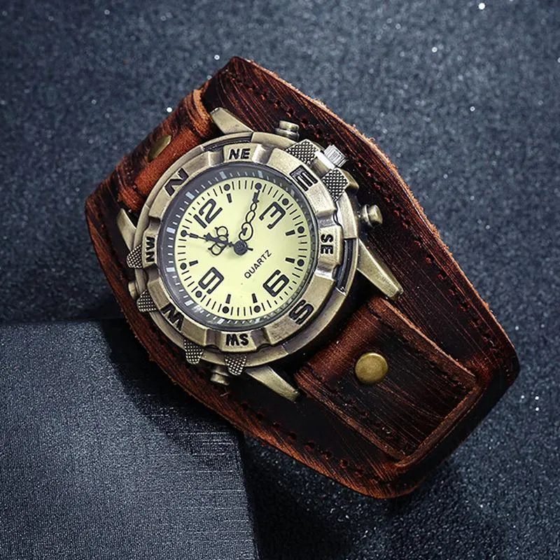Wristwatches Watch Men Large Dial Sport Watches Genuine Leather Strap Oversized Quartz Wrist Army Military Clock Relogios WristwatchWristwat