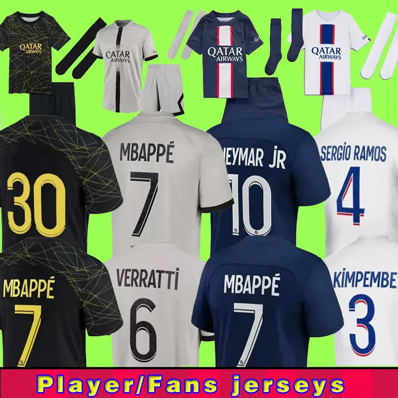 Koszulki piłkarskie PLAYER 30 10 MBAPPE 7 koszulka piłkarska HAKIMI SERGIO RAMOS psGS 22 23 Maillots koszulka piłkarska 2022 2023 mężczyźni zestaw dla dzieci zestawy jednolite enfants