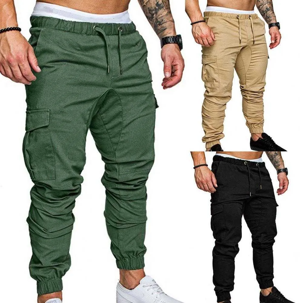 Men's Pants Stylish Cargo Lashing Closing Flap Ankle Tied Sweatpants Elastic Stretch Fasten Ankles Y2302