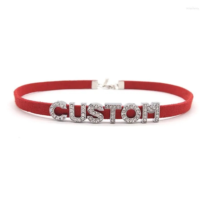 Girocollo collare in pelle coreana di colore rosso per donna personalizzato cristallo inglese lettera nome collana regali gioielli Kpop fai da te