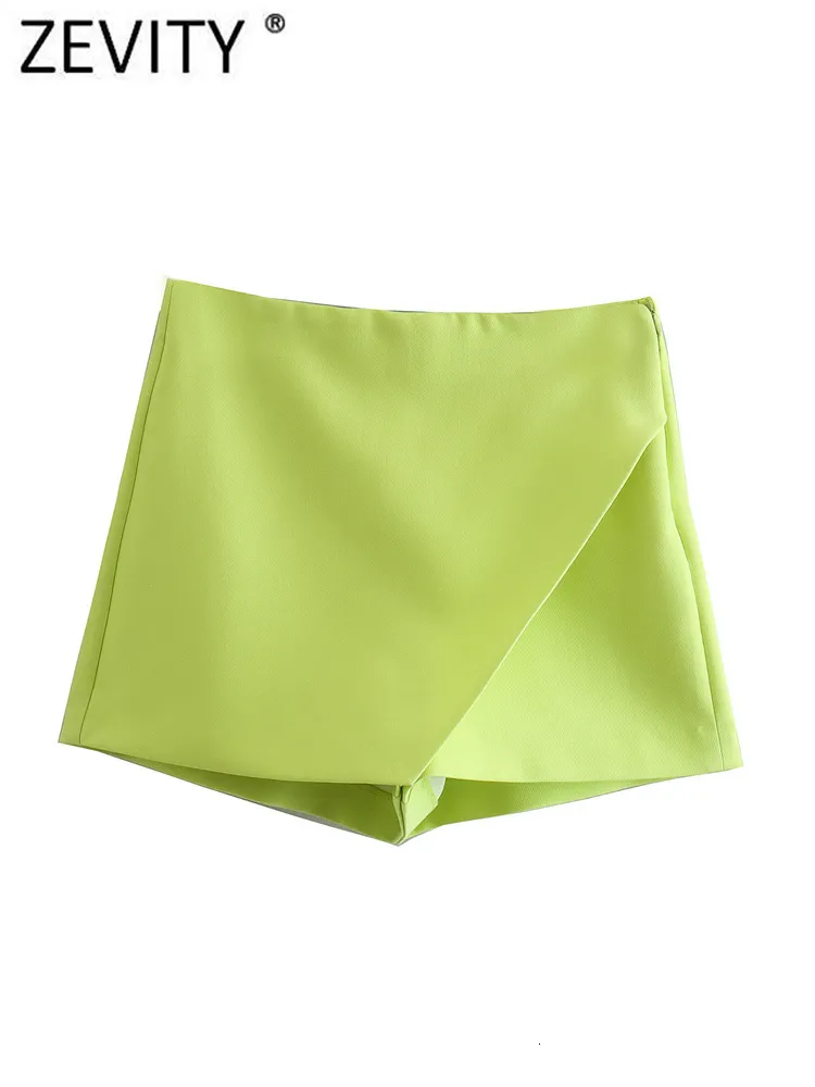 Women's Shorts ZEVITY Women Fashion Candy Color Asymmetrical Shorts Skirts Lady Zipper Fly Pockets Shorts Chic Pantalone Cortos P532 230209