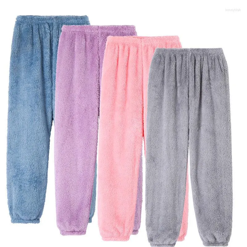 Indumenti da notte da donna Pantaloni da notte per coppie Pantaloni da pigiama in peluche da donna invernali Caldi casa larghi Comodi elastici in vita Flanella solida Sonno