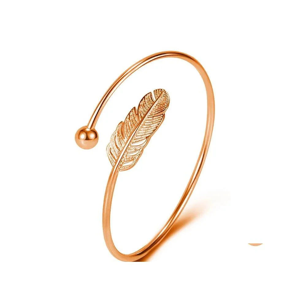 Bangle Feather Armband f￶r kvinnor trendiga eleganta kreativa vintage smyckesfestg￥vor Rose Gold Sier manschett Bangles Drop Delivery Brace Dharg