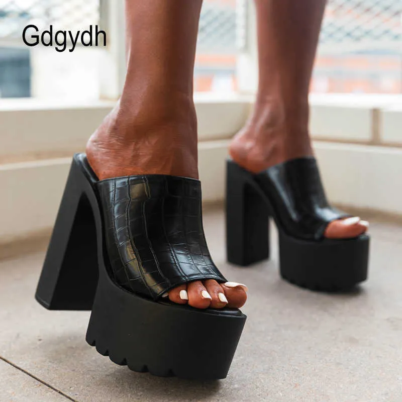 Sandals Gdgydh Black Platform Slides Sandals For Women Open Toe Backless Sexy High Block Heels White Wedding Shoes Breathable Slip On T230208