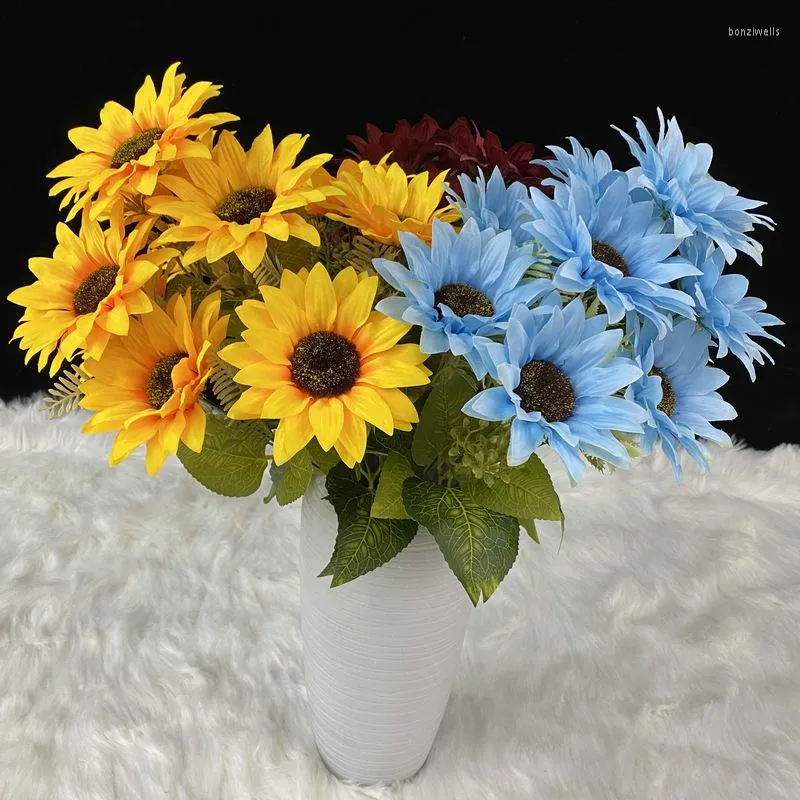 Fleurs décoratives 2 pièces 10 têtes artificielle tournesol fleur Bouquet marguerite tête pour la maison Arrangement mariage fête