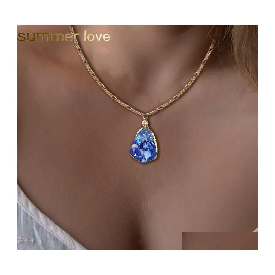 Anhänger Halsketten Harz Geometrische Stein Kristall Halskette Für Frauen Vergoldung 6 Farbe Modeschmuck Großhandel Drop Lieferung Penda Dh1Gj