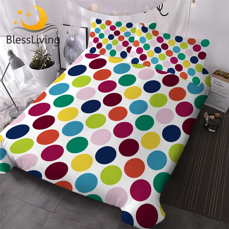 Bedding sets BlessLiving Dots Set Queen Size Duvet Cover Colorful Printed Bedclothes Round Adult Cozy Home Textiles Parure De Lit 230210